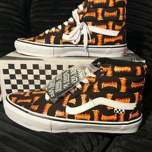 Vans Black and Orange Thrasher High-Tops